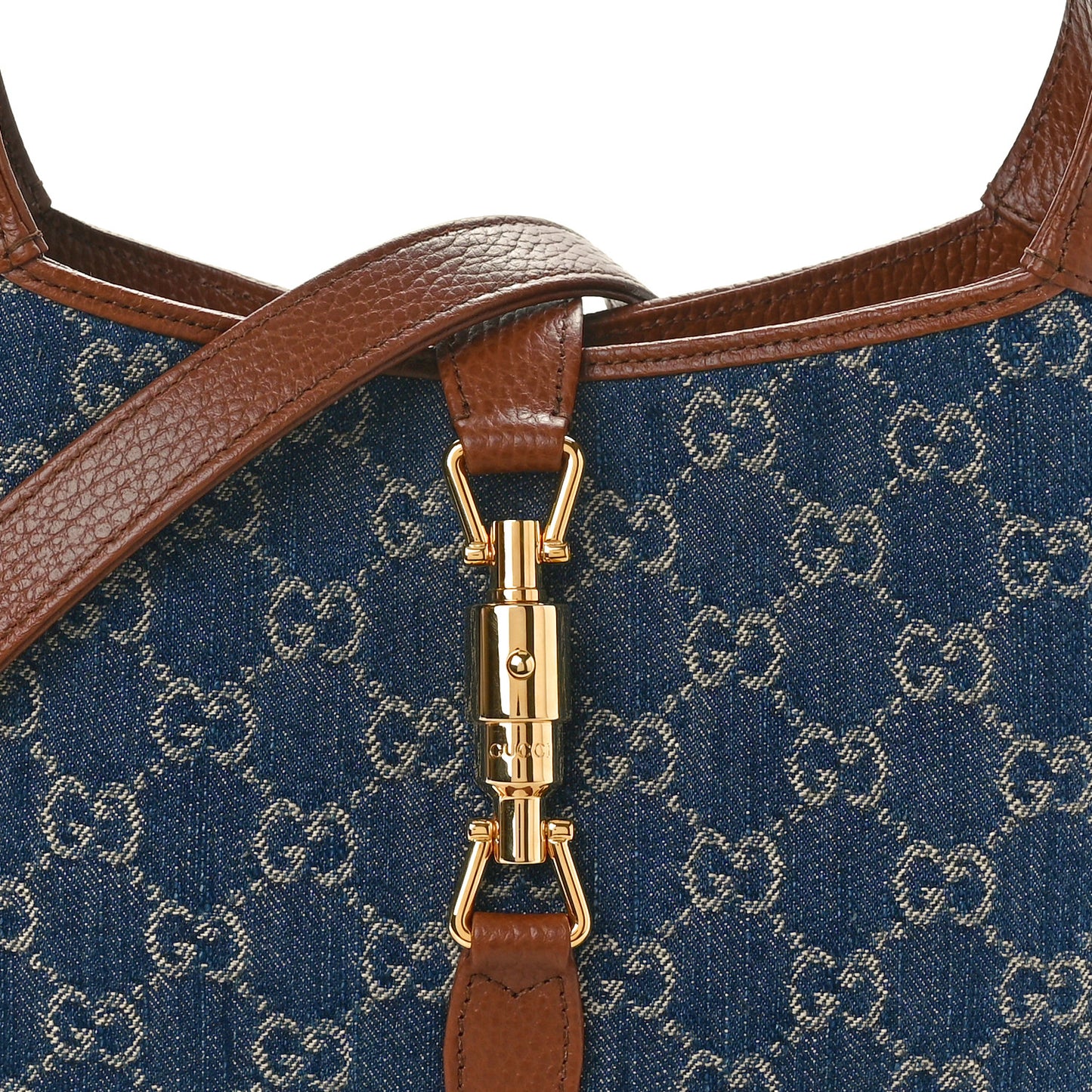 New Denim GG Monogram Calfskin Small Jackie 1961 Hobo Blue Tea Cuir