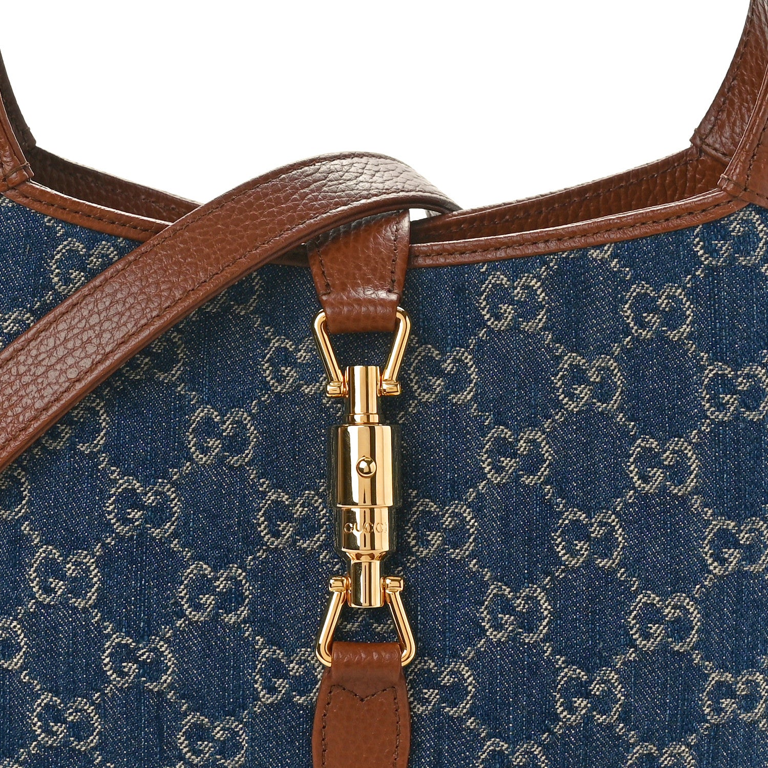 Gucci New Denim GG Monogram Calfskin Small Jackie 1961 Hobo Blue Tea Cuir 8 of 10