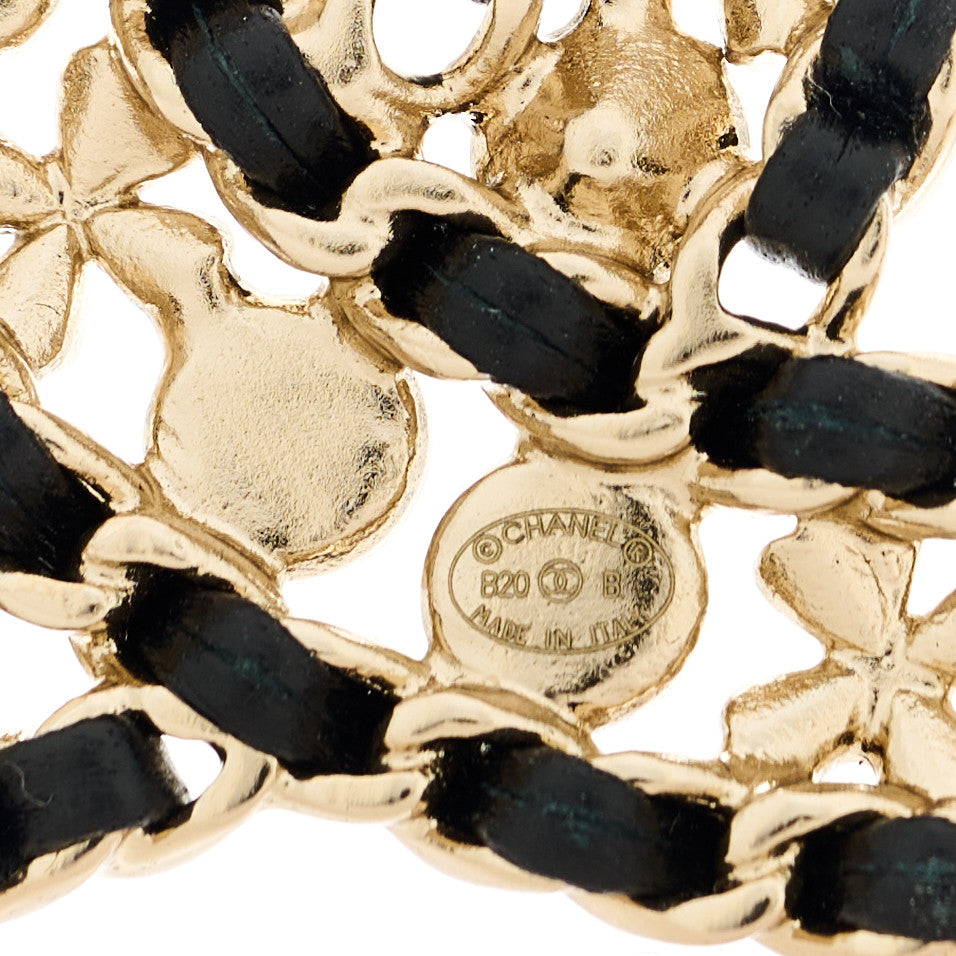 Chanel Lambskin Pearl Crystal CC Brooch Gold Black 4 of 5