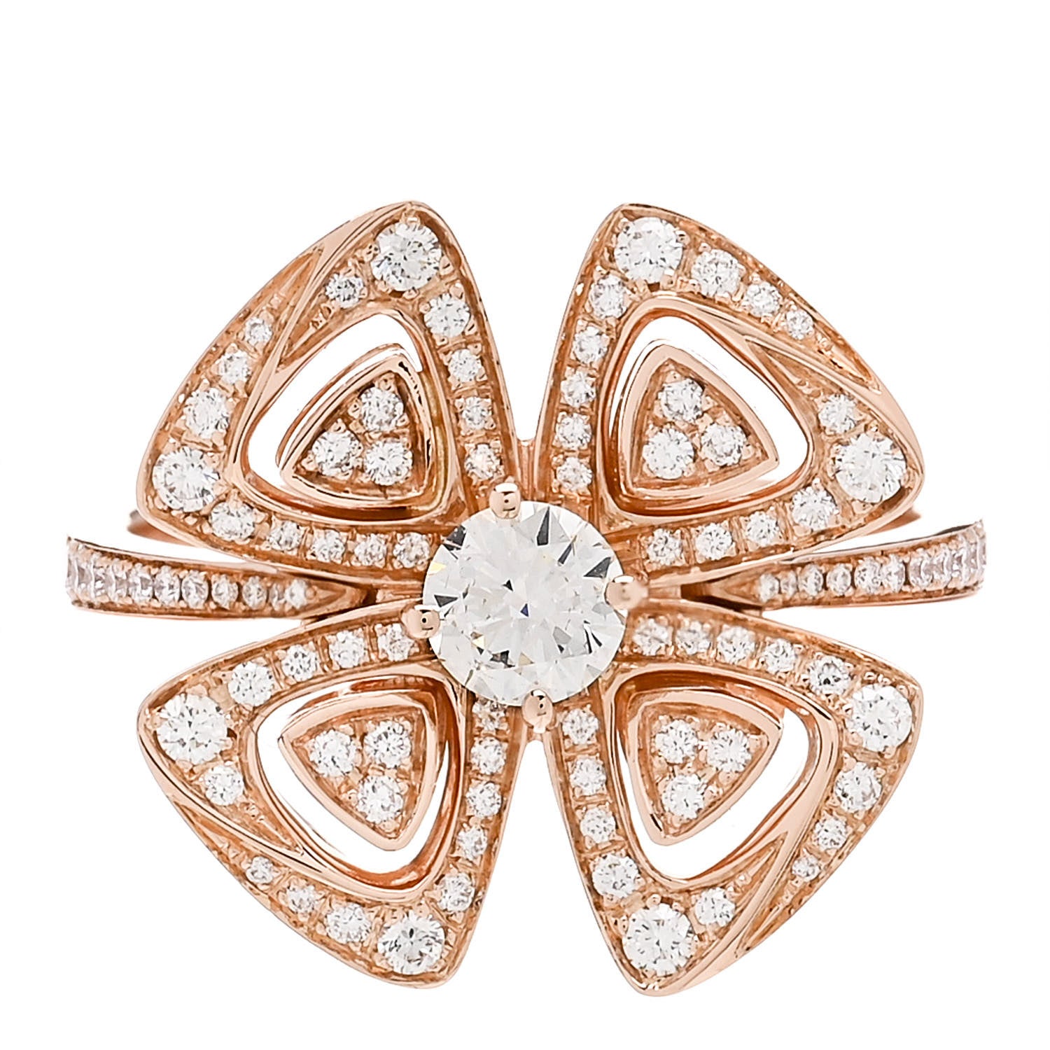 Bulgari 18K Rose Gold Diamond Fiorever Pave Ring 54 6.75 1 of 6