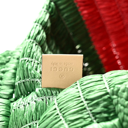 Gucci Raffia Linen Web Cestino Tote Bag Red Green 6 of 11