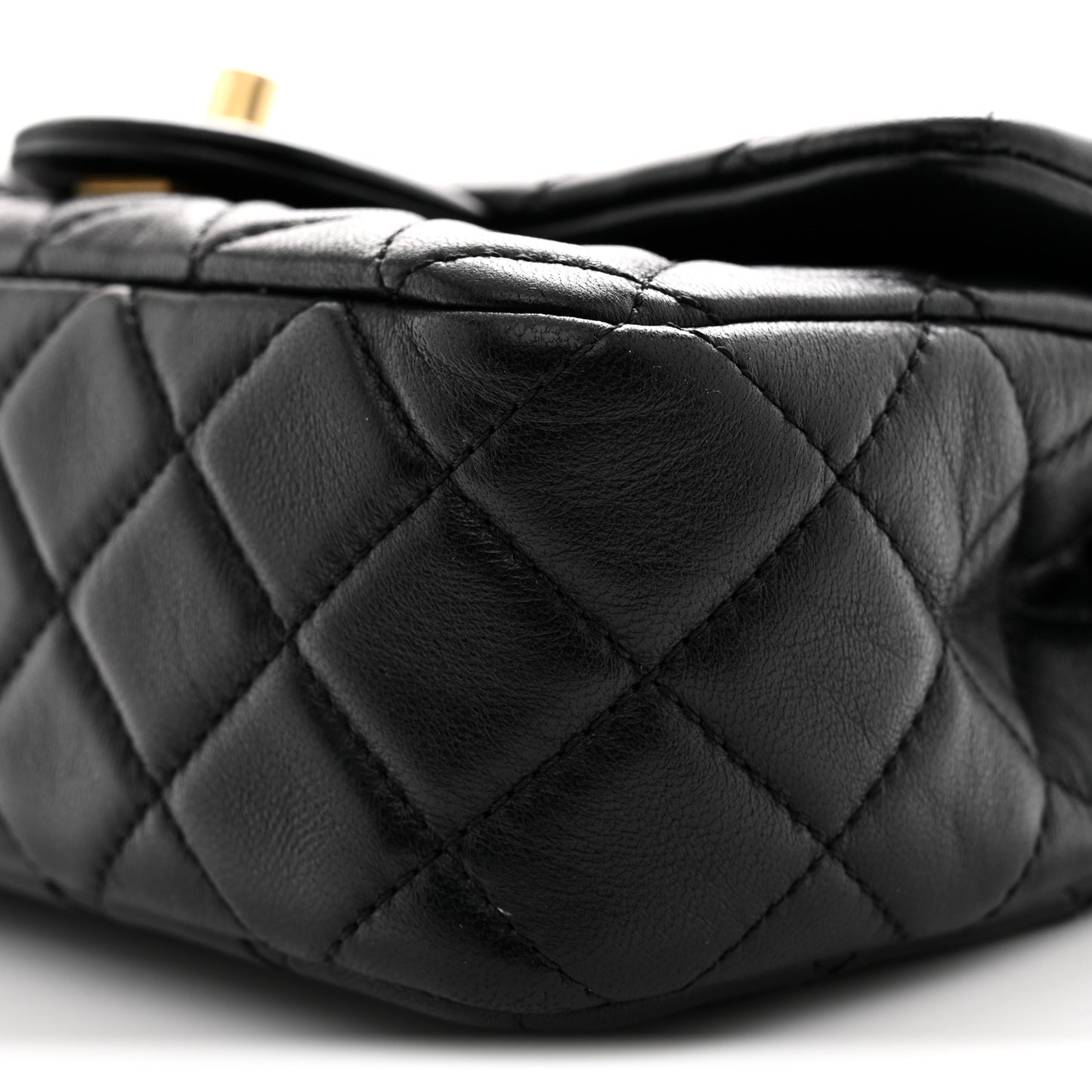 Lambskin Quilted Mini Rectangular Pearl Crush Flap Black