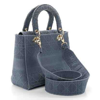Christian Dior Canvas Embroidered Cannage Medium Lady D-Lite Denim Blue 3 of 12