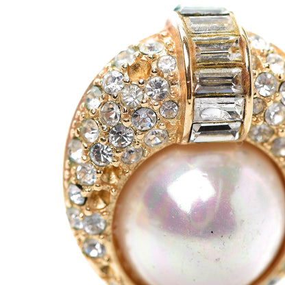 Christian Dior Pearl Crystal Clip On Earrings Gold 7 of 9