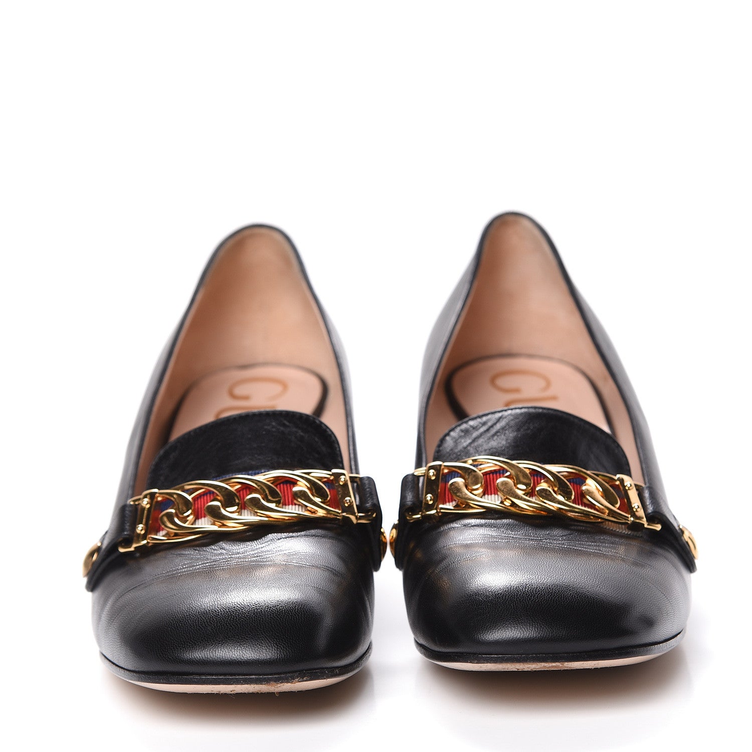 Gucci Malaga Kid Sylvie Web Chain Mid Heel Loafers 36.5 Black 2 of 15