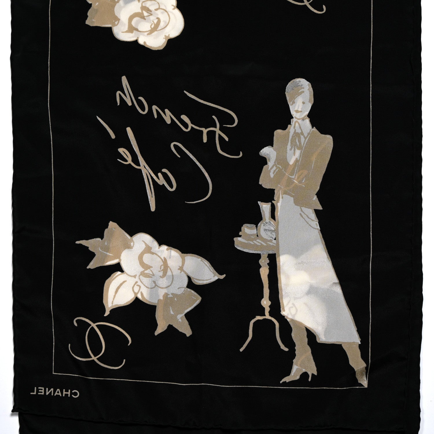 Chanel Silk Camellia Cafe Stole Black 4 of 4
