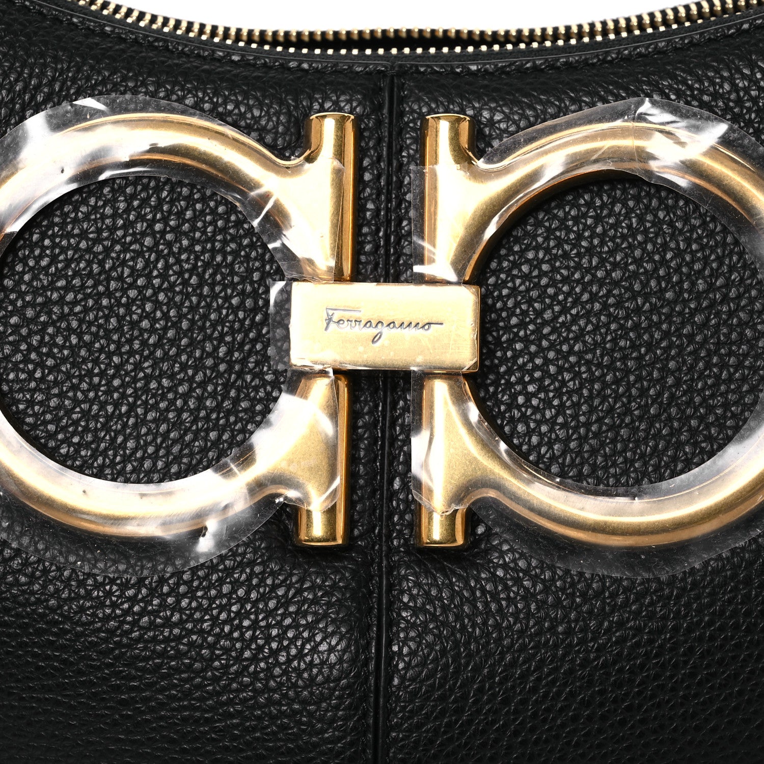 Salvatore Ferragamo Calfskin Maxi Gancio Shoulder Bag Black 10 of 10