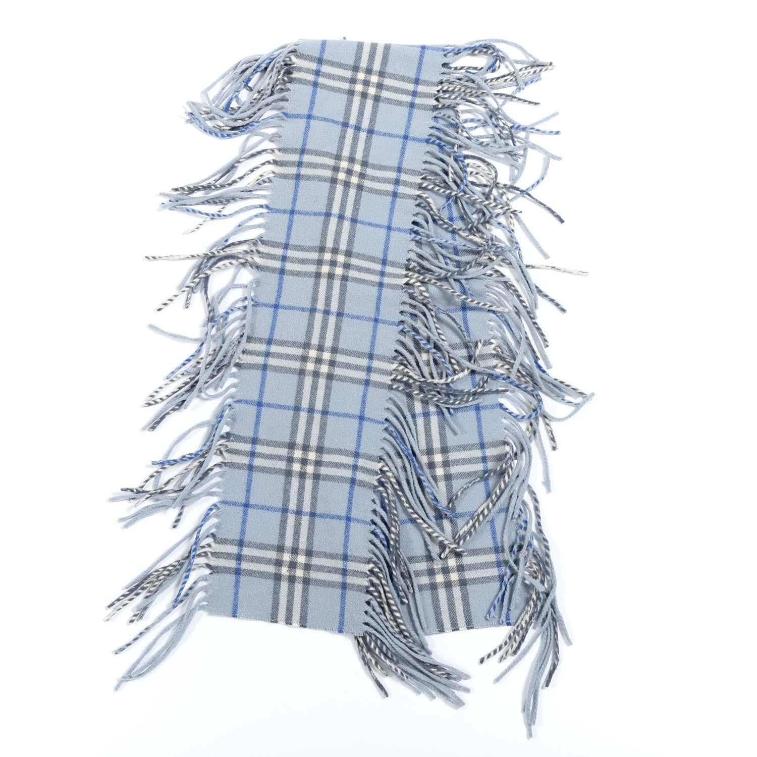 Burberry Cashmere Check Happy Fringe Scarf Light Blue 2 of 4