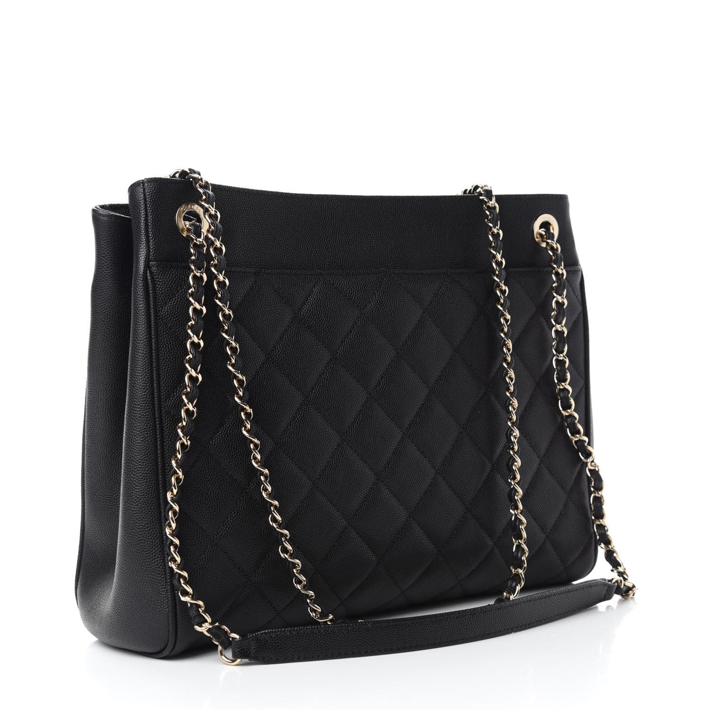 Caviar Quilted In Out Flap Shopping Tote Black