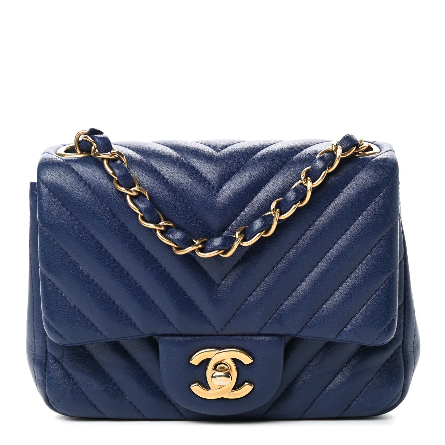 Chanel Lambskin Chevron Quilted Mini Square Flap Blue 1 of 10