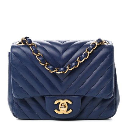 Chanel Lambskin Chevron Quilted Mini Square Flap Blue 1 of 10