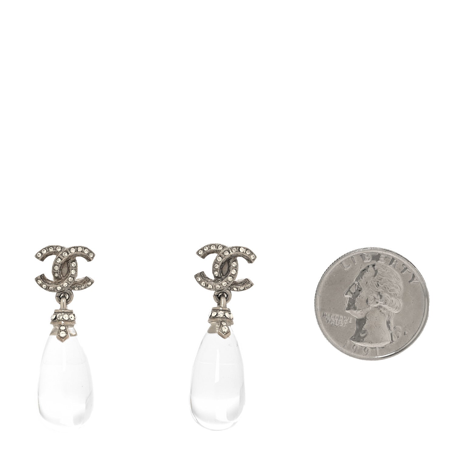 Chanel Ruthenium Crystal CC Drop Earrings Silver 2 of 4