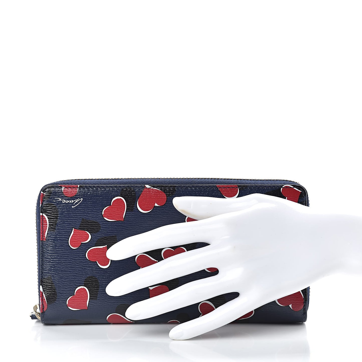 Calfskin Heartbeat Print Zip Around Wallet Blue