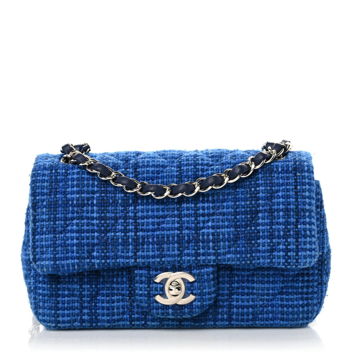 Chanel Tweed Quilted Mini Rectangular Flap Navy Blue 1 of 13