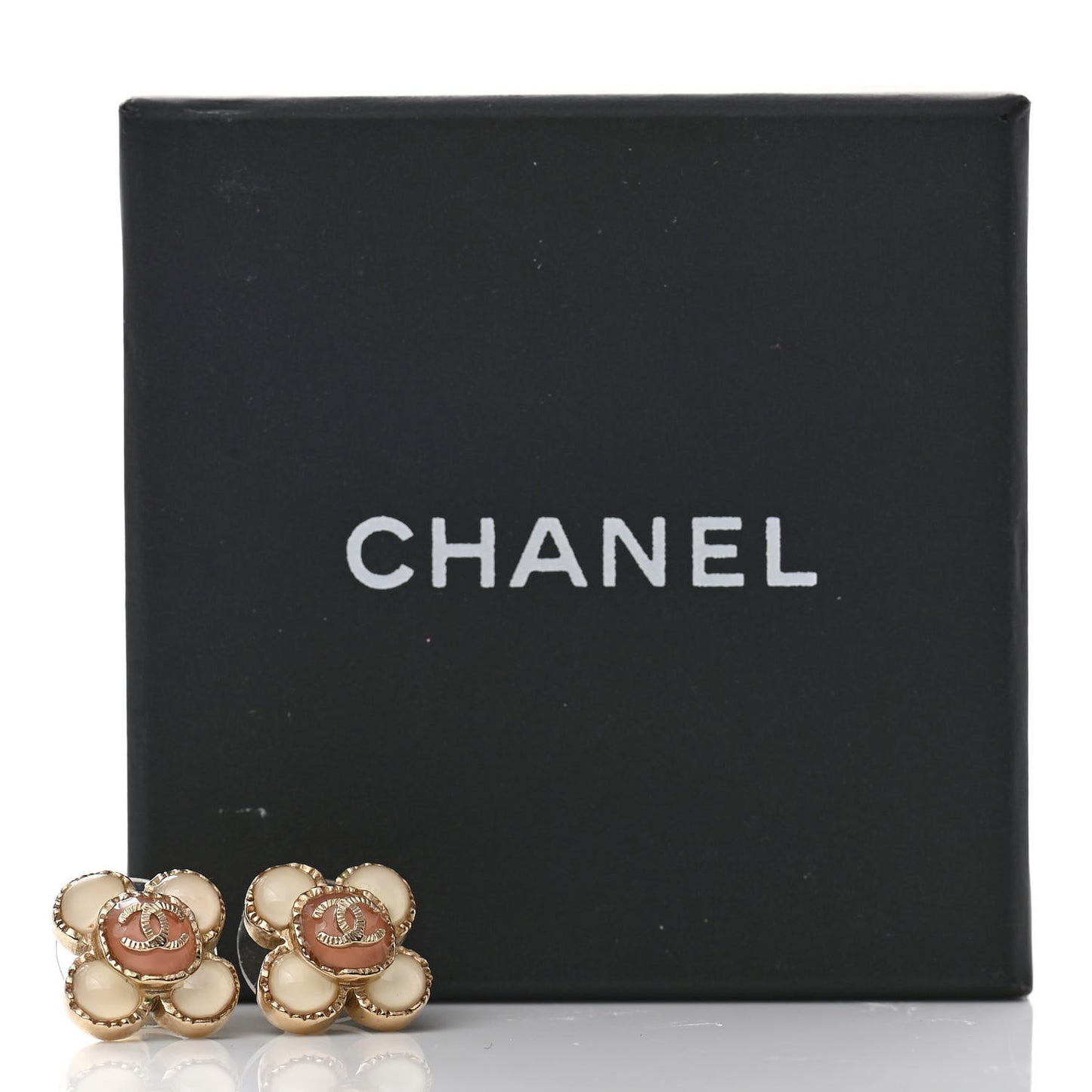 Enamel Flower CC Earrings Beige Pink