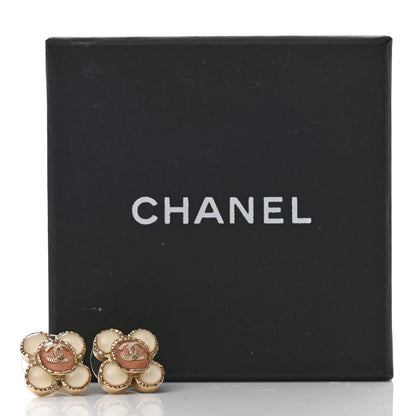 Chanel Enamel Flower CC Earrings Beige Pink 5 of 5