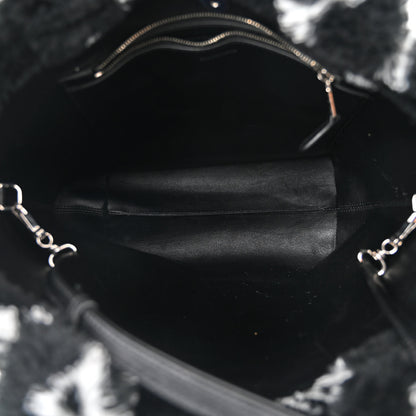 Balenciaga Faux Fur Diagonal Logo Everyday Tote Black White 5 of 9