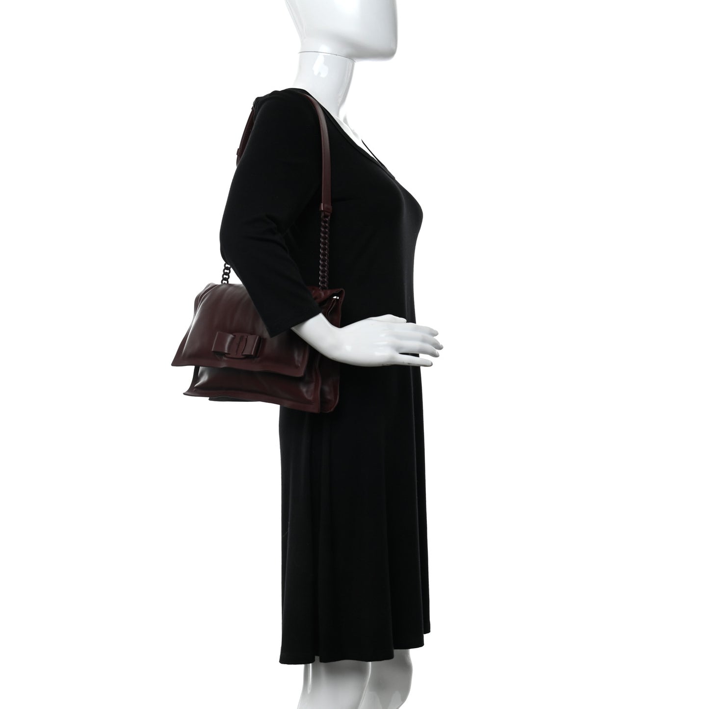 Calfskin Small Viva Bow Shoulder Bag Burgundy