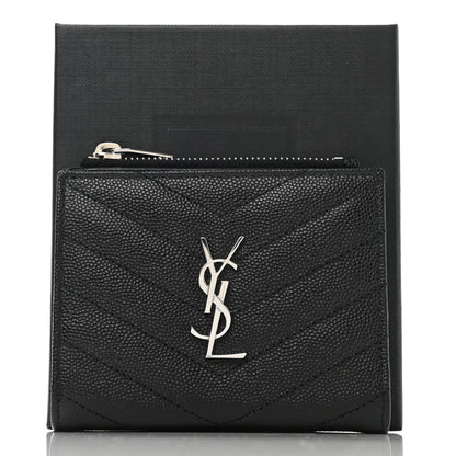 Saint Laurent Grain De Poudre Matelasse Chevron Monogram Zipped Card Case Black 8 of 8
