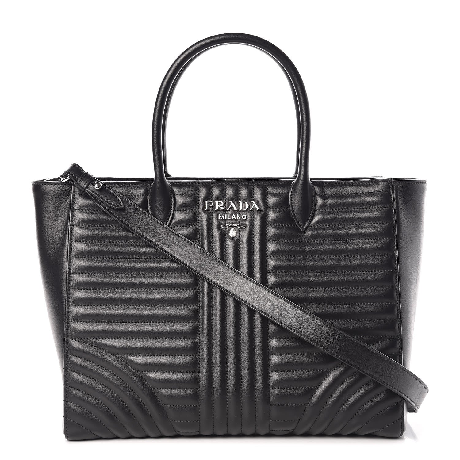 Prada Soft Calfskin Impunture Diagramme Tote Black 1 of 13