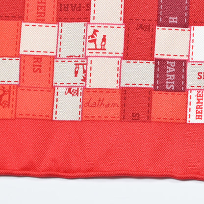 Hermes Silk Bolduc Au Carre Scarf 90 Rouge Bordeaux Gris 5 of 5
