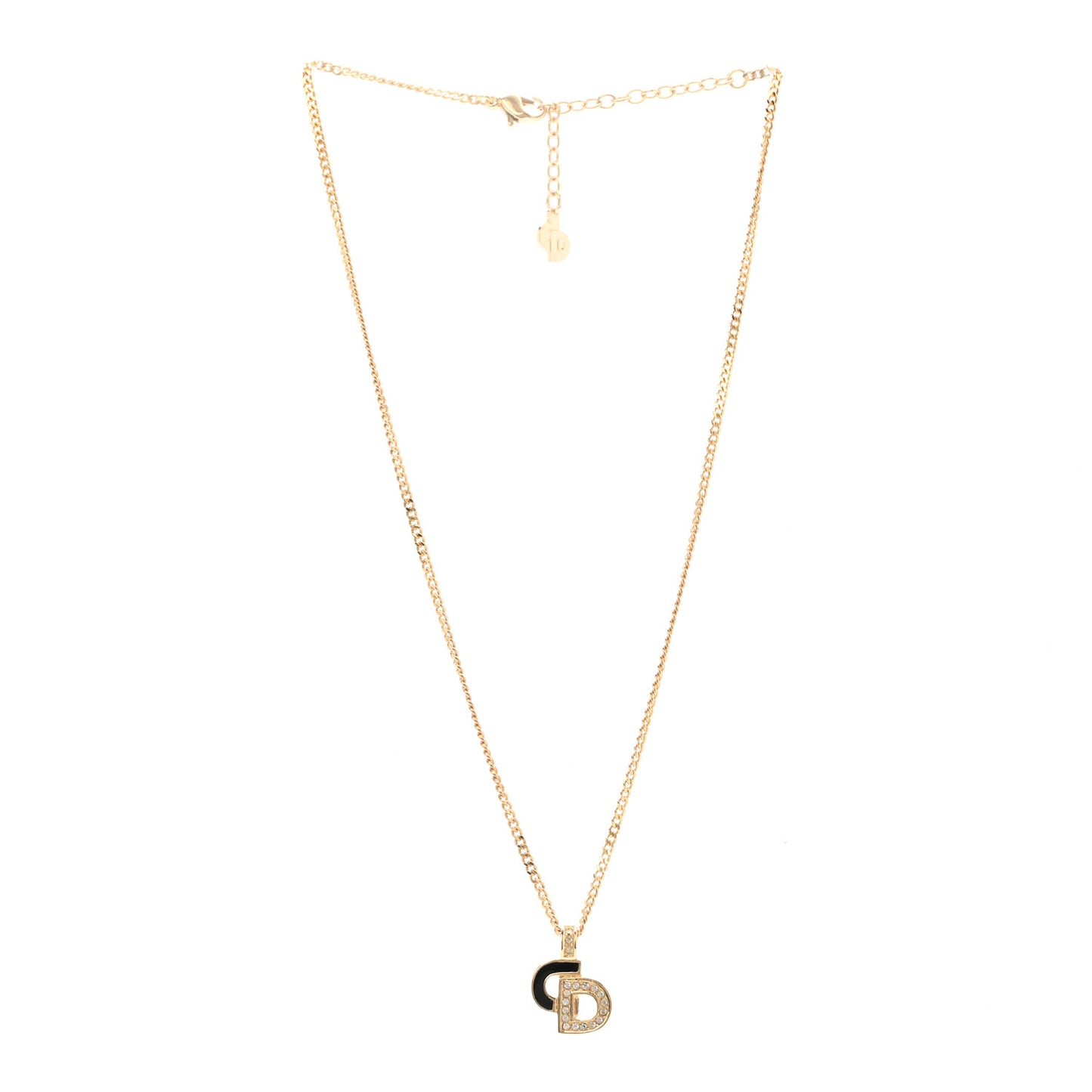 Metal Crystal Enamel CD Necklace Gold Black