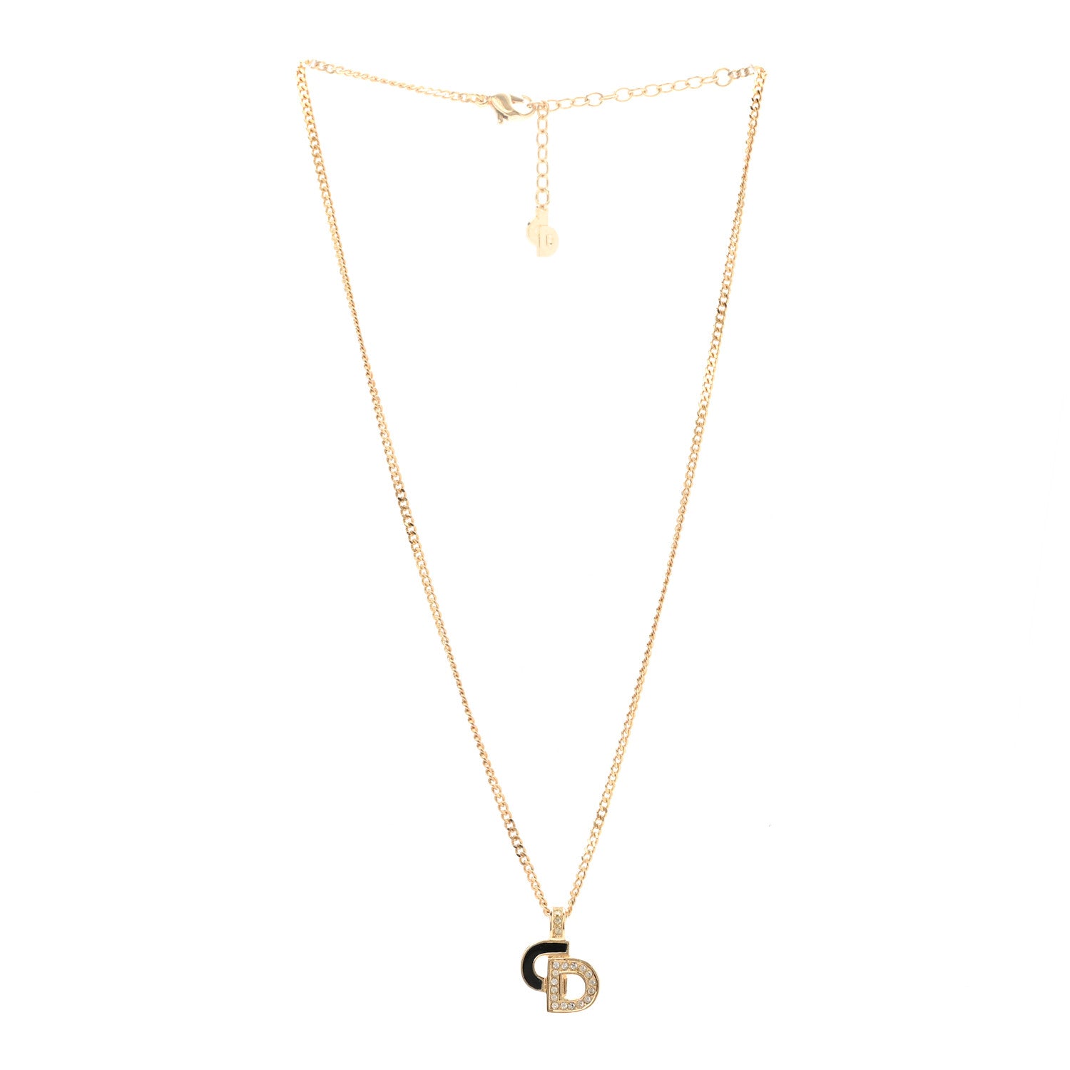 Christian Dior Metal Crystal Enamel CD Necklace Gold Black 3 of 6