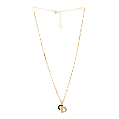 Christian Dior Metal Crystal Enamel CD Necklace Gold Black 3 of 6