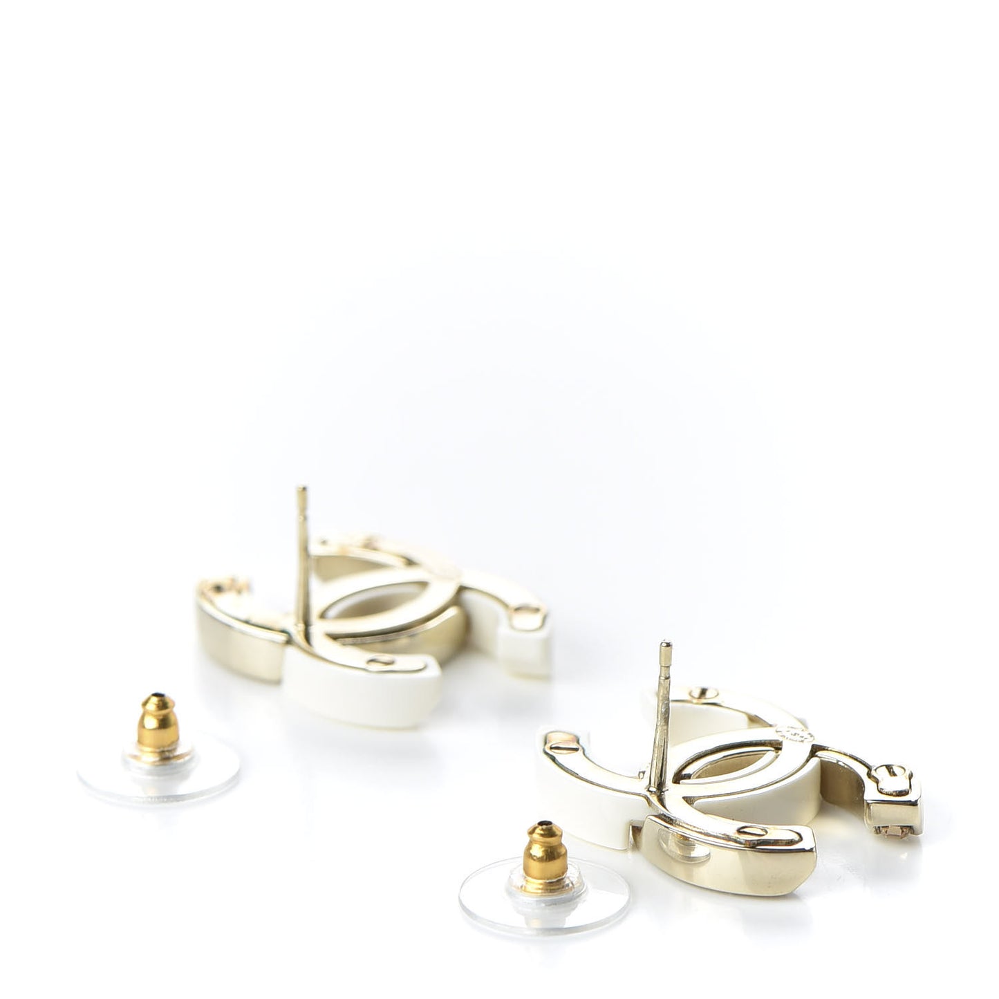 Resin Crystal Baguette CC Earrings Gold White
