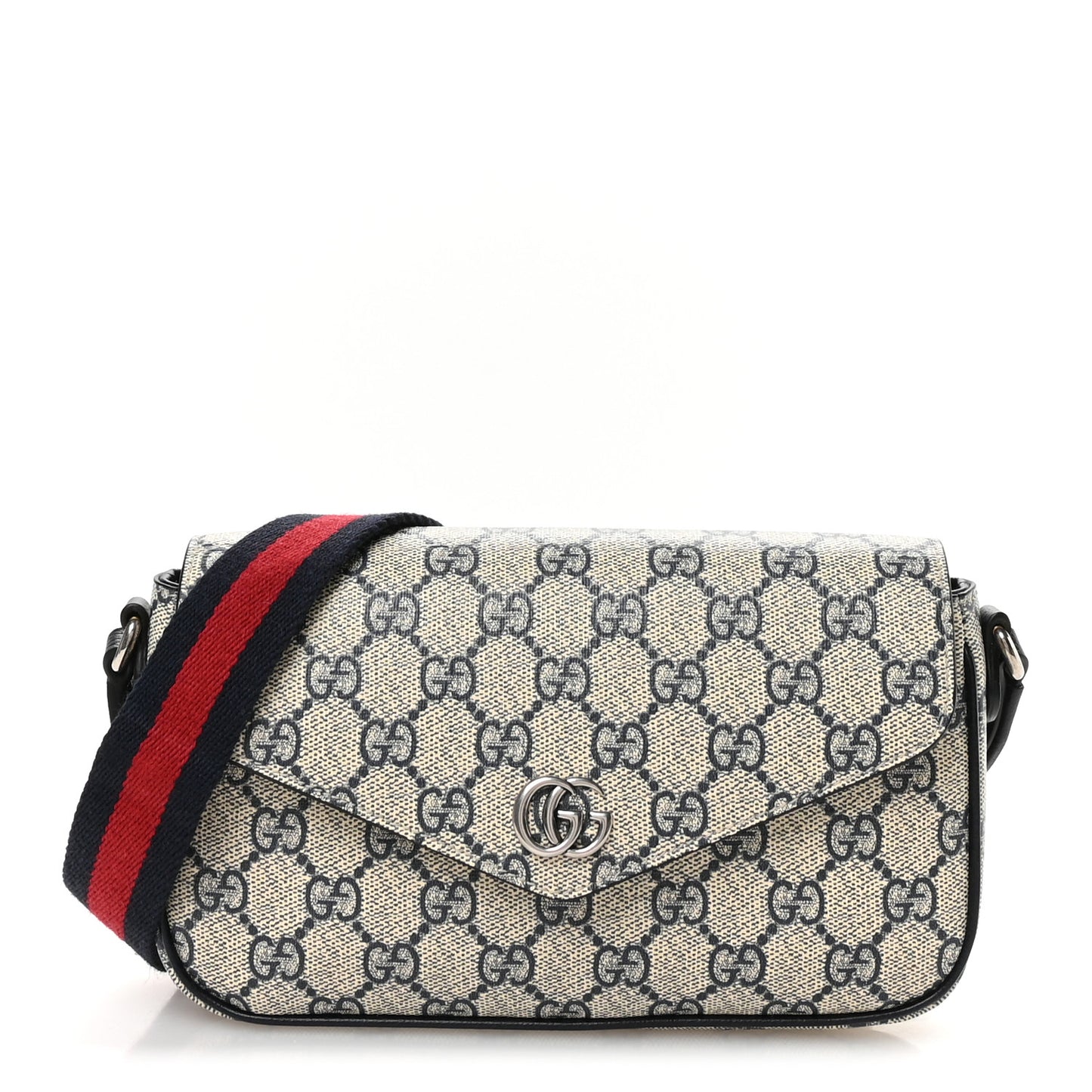 GG Supreme Monogram Textured Dollar Calfskin Web Mini Ophidia Envelope Shoulder Bag Beige Blue