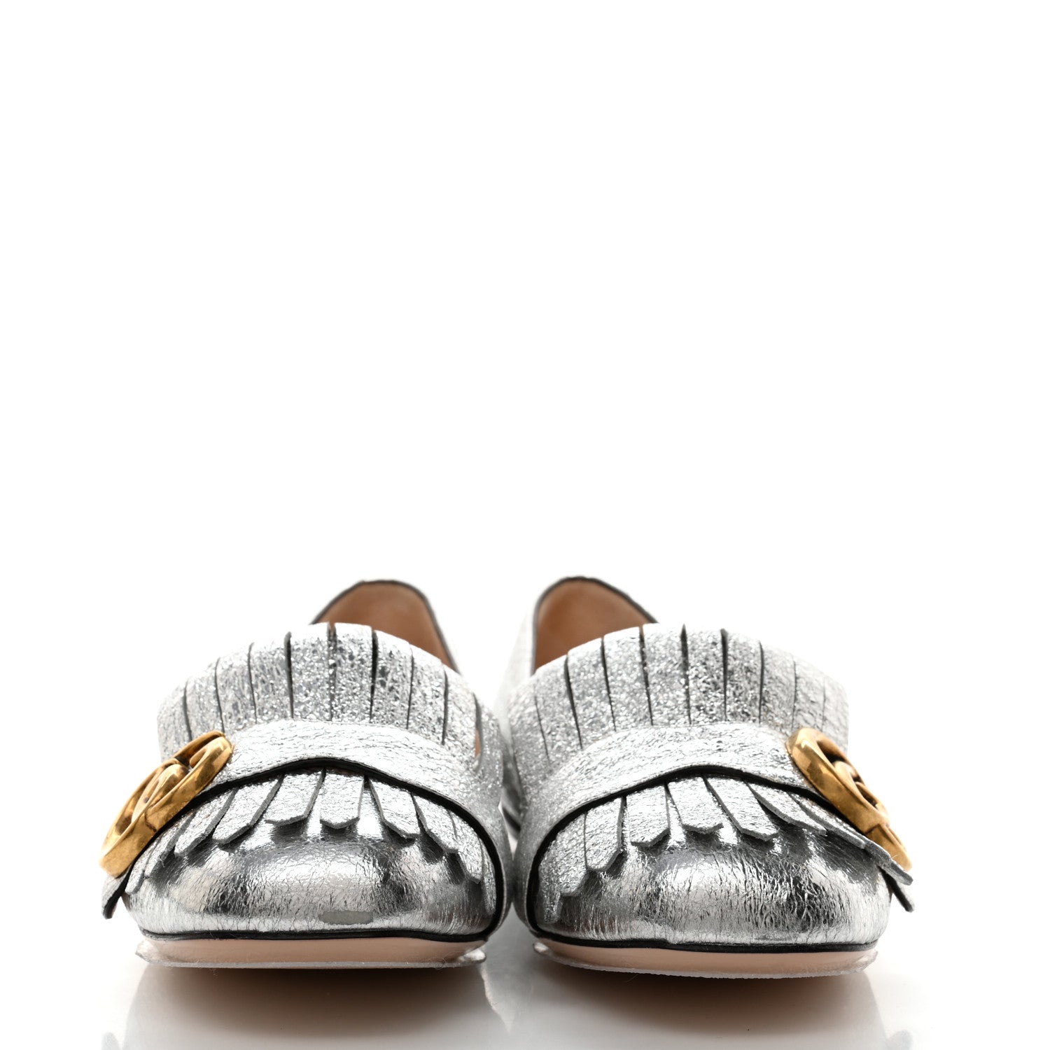 Gucci Galassia GG Marmont Fringe Flats 37.5 Argento 2 of 9
