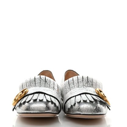 Gucci Galassia GG Marmont Fringe Flats 37.5 Argento 2 of 9