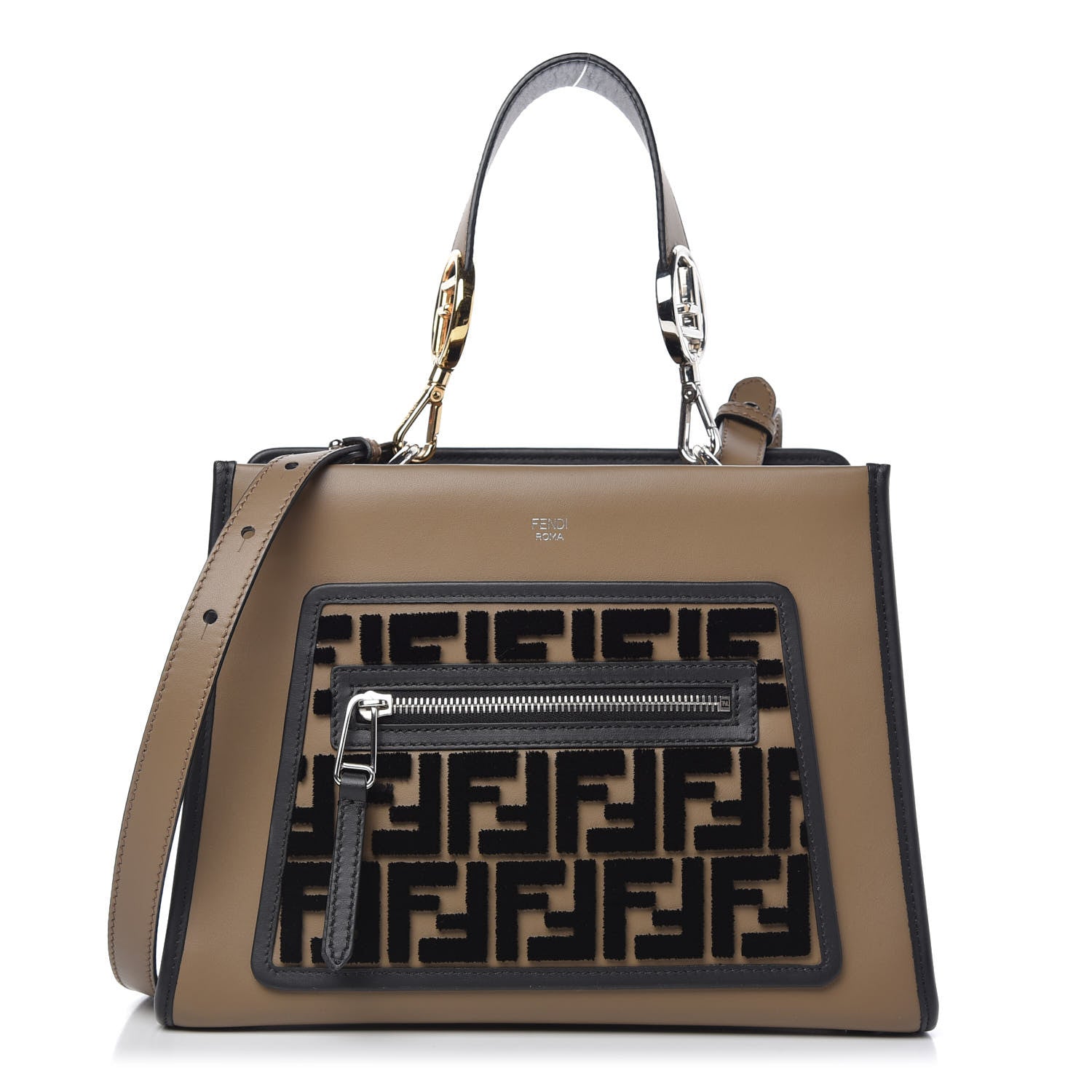 Fendi Vitello Century Velvet F is Fendi FF Embroidered Small Runaway Satchel Maya Black 1 of 10