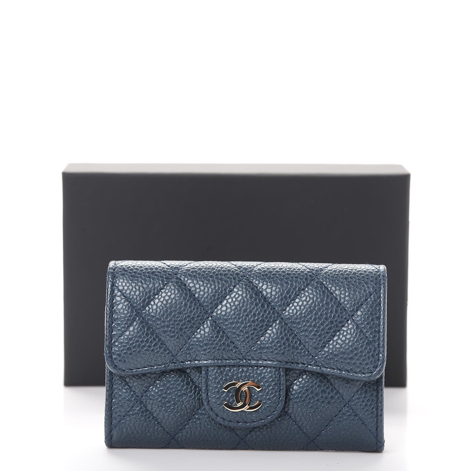 Chanel Caviar Quilted Card Holder Wallet Dark Blue 9 of 9
