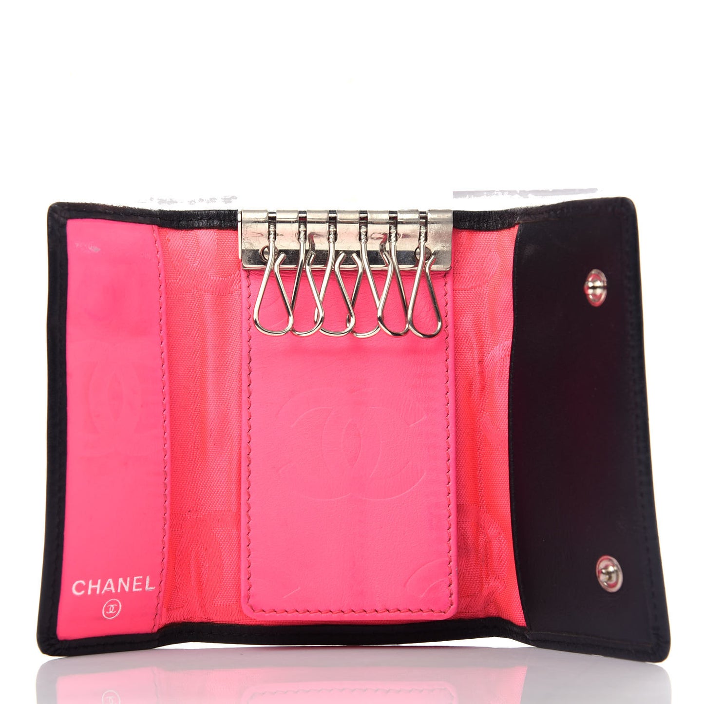 Calfskin Quilted Cambon 6 Key Holder Black