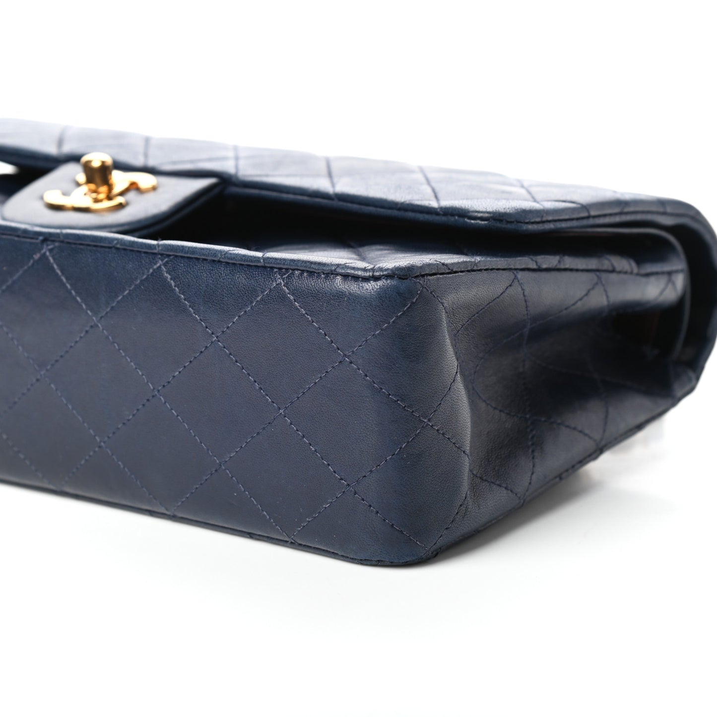 Lambskin Quilted Medium Double Flap Navy