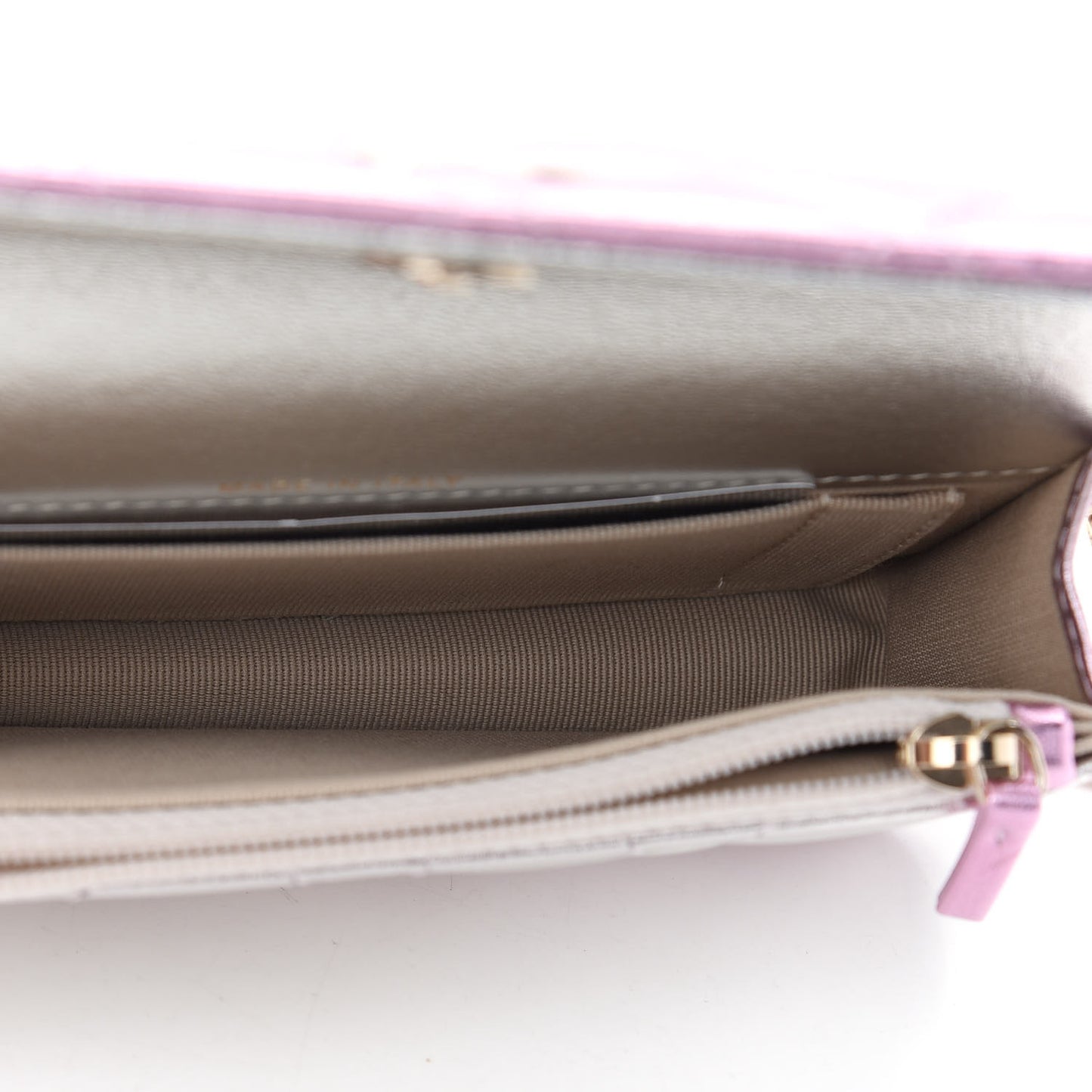 Gradient Metallic Lambskin Quilted Clutch With Chain Gold Pink