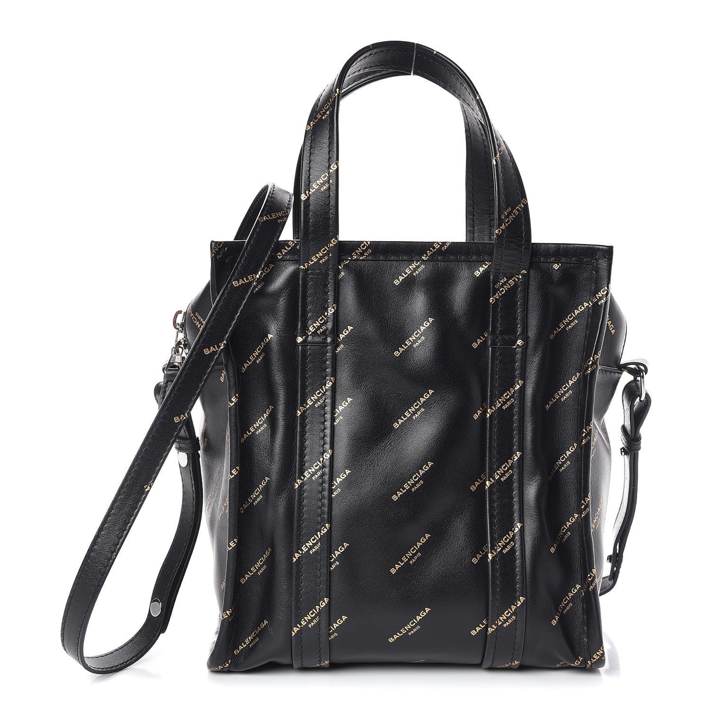 Calfskin Allover Logo XS Bazar Shopper Tote Black Gold