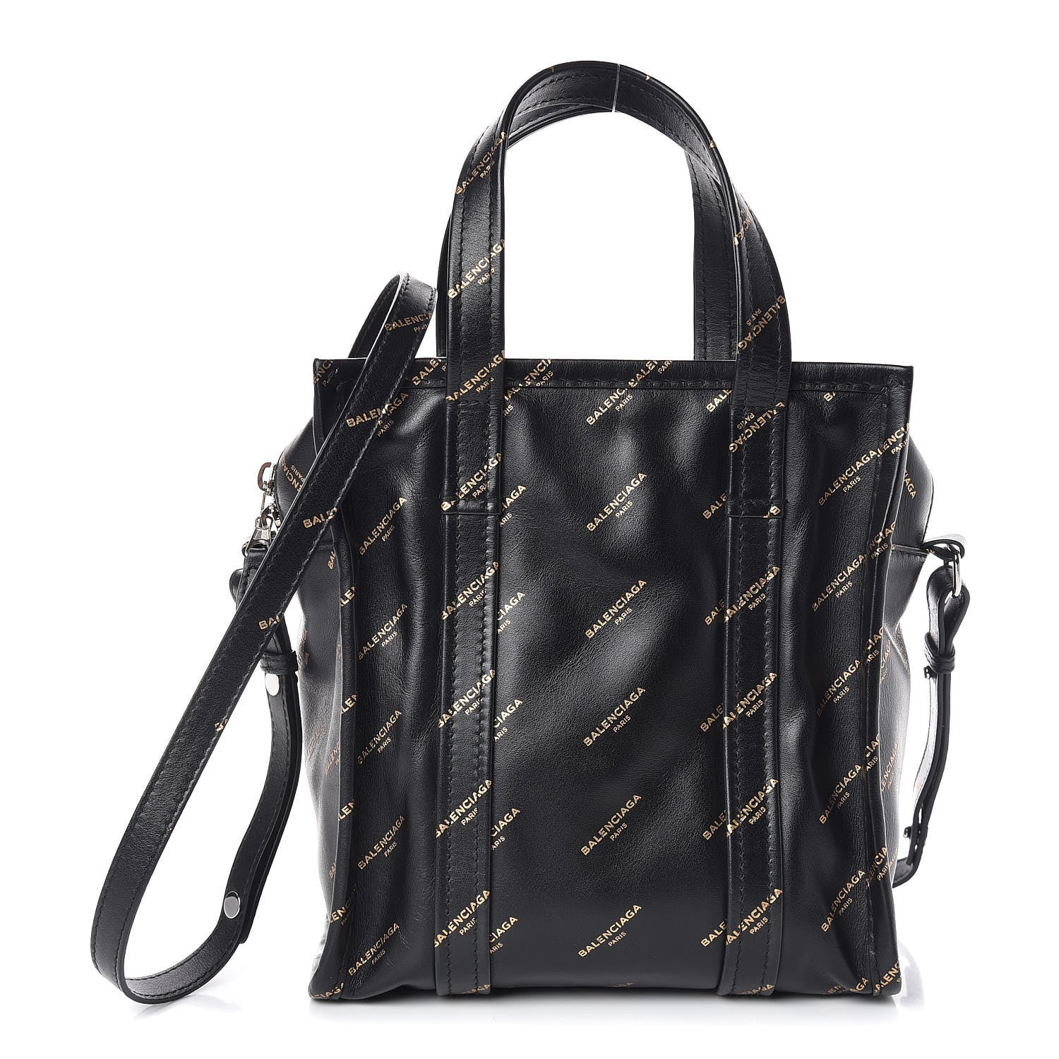 Balenciaga Calfskin Allover Logo XS Bazar Shopper Tote Black Gold 1 of 12