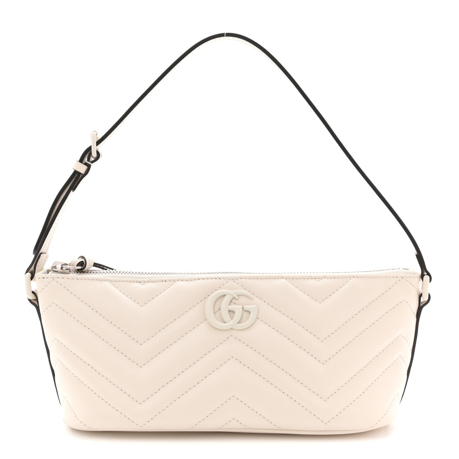 Gucci Calfskin Matelasse Chevron Monochrome GG Marmont Sling Shoulder Bag Mystic White 1 of 10