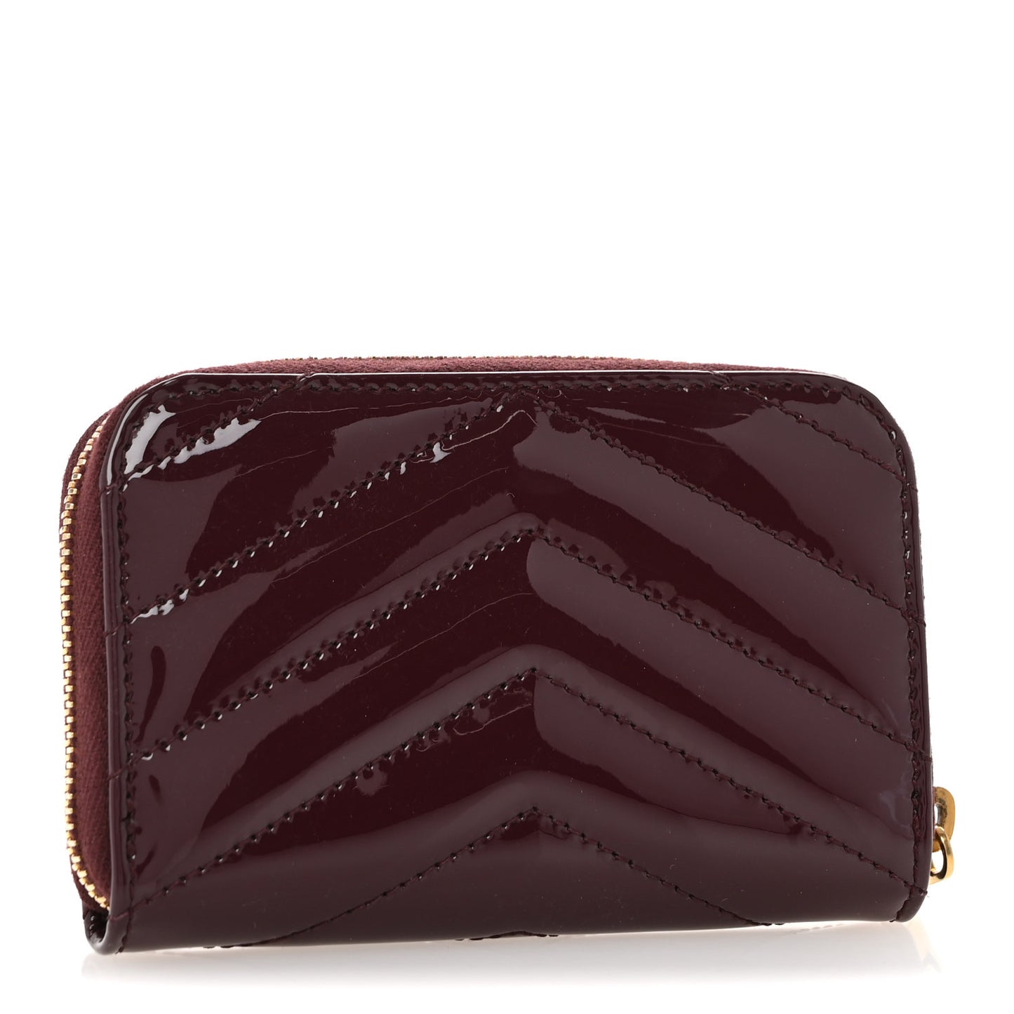 Patent Matelasse Chevron Monogram Cassandre Compact Zip Around Card Wallet Dark Red Wine