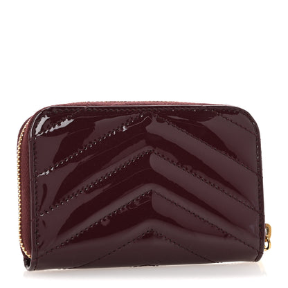 Saint Laurent Patent Matelasse Chevron Monogram Cassandre Compact Zip Around Card Wallet Dark Red Wine 3 of 9
