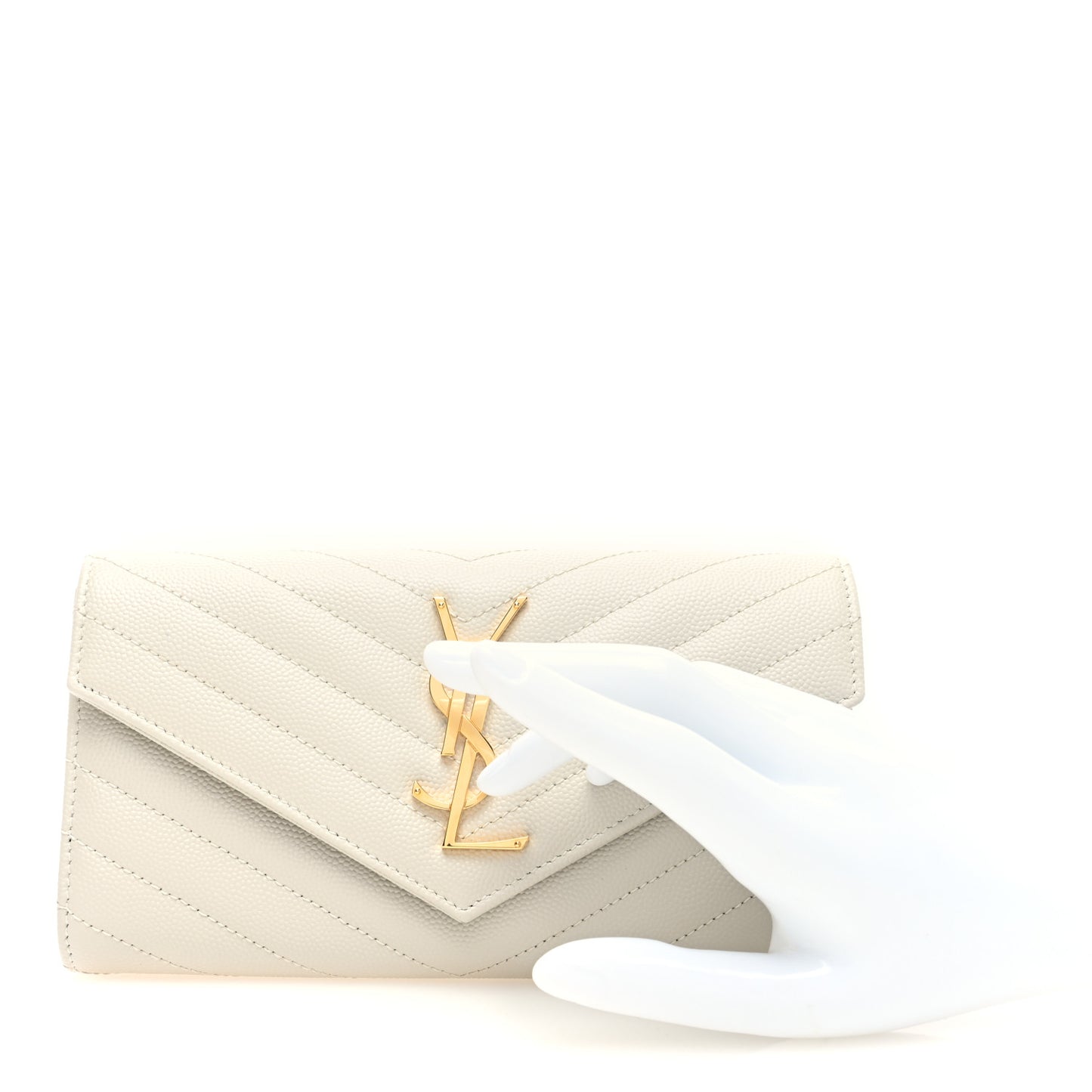 Grain De Poudre Matelasse Chevron Monogram Flap Wallet Crema Soft