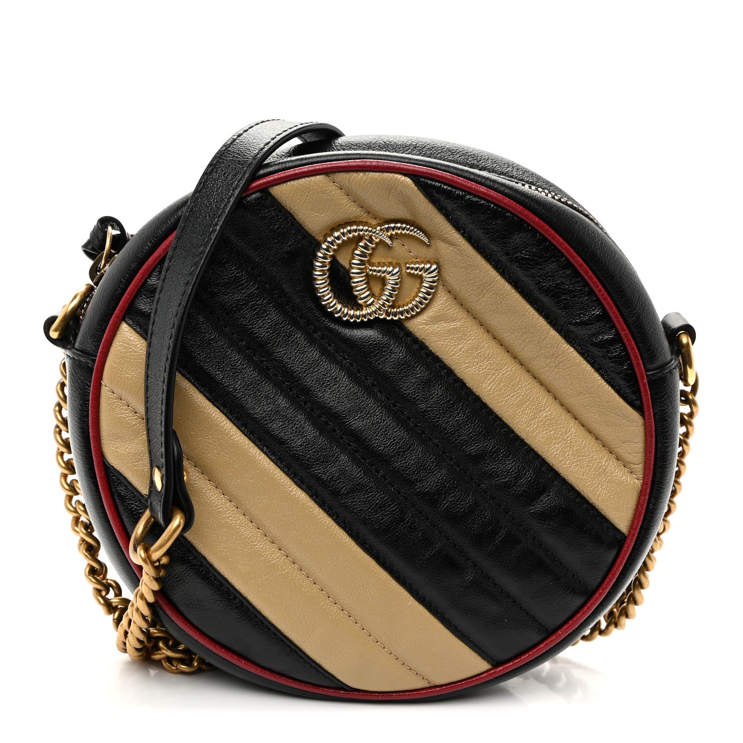 Gucci Azalea Calfskin Matelasse Diagonal Patchwork Mini Torchon GG Marmont Round Shoulder Bag Black Beige Romantic Cerise 1 of 10