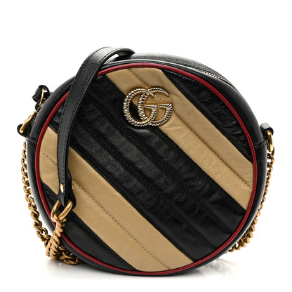 Gucci Azalea Calfskin Matelasse Diagonal Patchwork Mini Torchon GG Marmont Round Shoulder Bag Black Beige Romantic Cerise 1 of 10