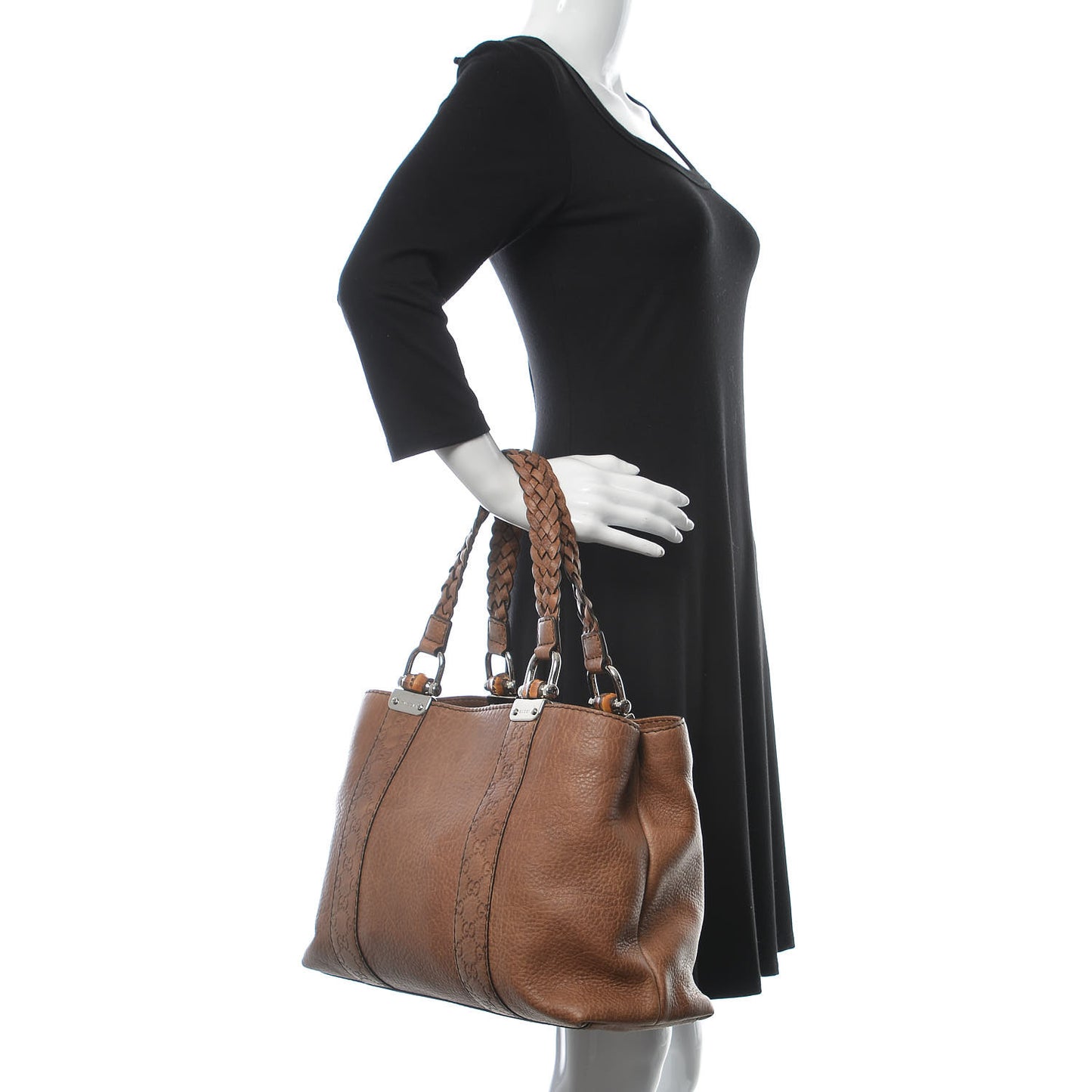 Calfskin Medium Bamboo Bar Tote Bag Brown