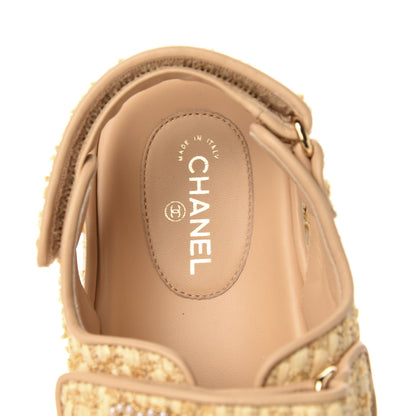 Chanel Braided Fabric Velcro Dad Sandals 37 Beige 6 of 9