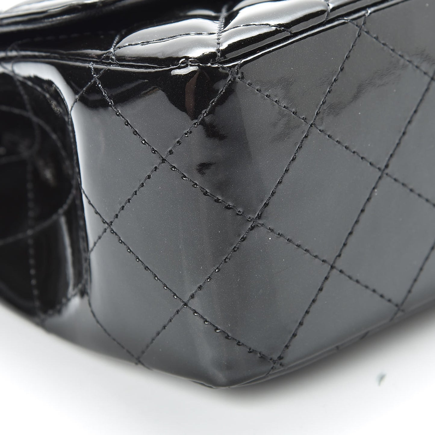 Patent Calfskin Sparkle Quilted Mini Square Flap Black
