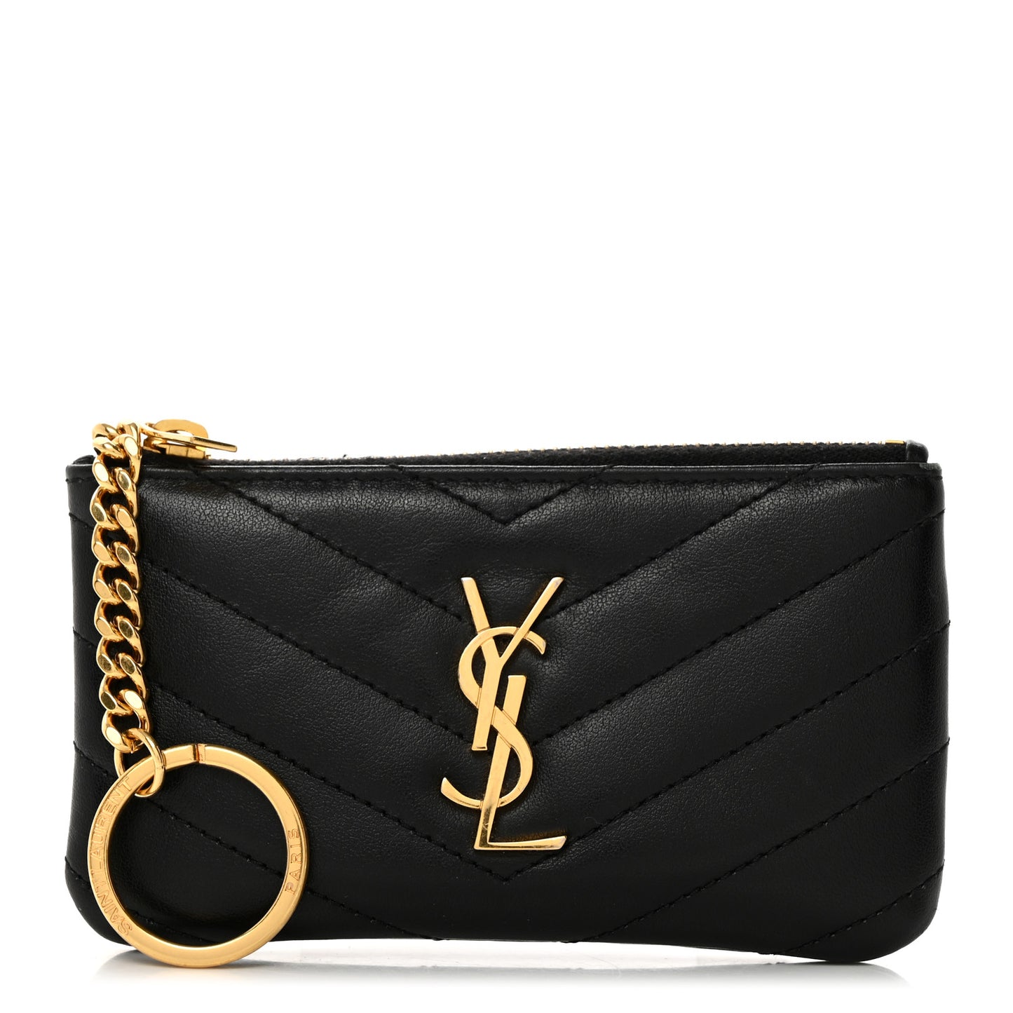 Calfskin Matelasse Monogram Key Pouch Black