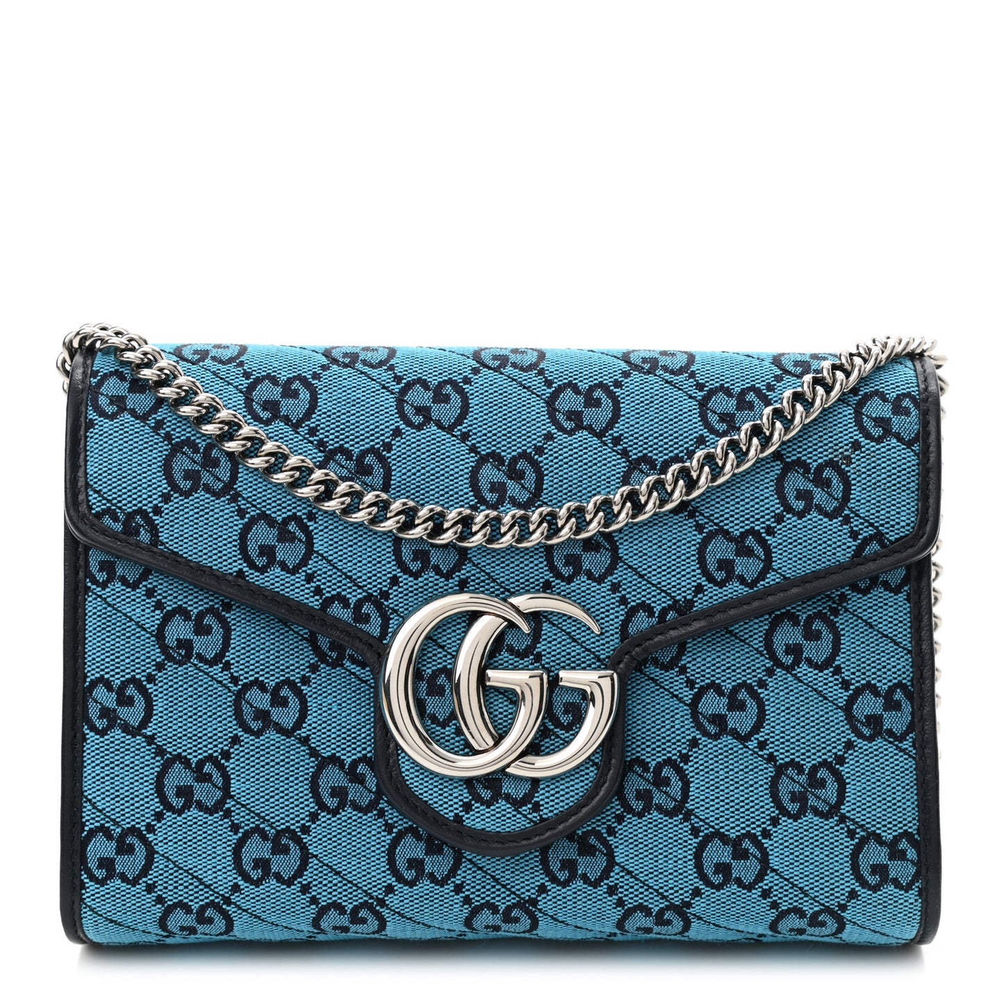 Monogram Multicolor Matelasse Diagonal GG Marmont Chain Wallet Light Blue
